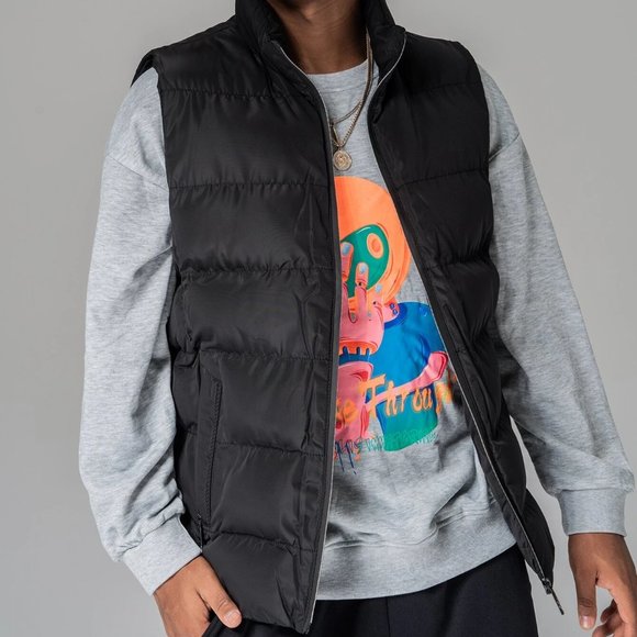 Casual Zip Up Men's Puffer Gilet black Vest warm p - Picture 3 of 4